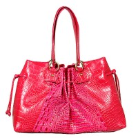Genuine Cow Leather - GNZLZ inspired w/ Croc Embossed Drawstring Tote - Fuchsia